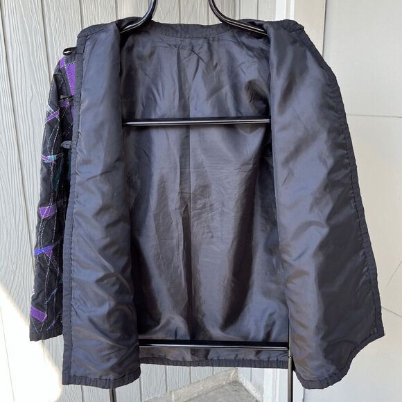 Vintage Patchwork Quilted Art Jacket w/ Butterfly Appliques, Abstract Design - M - Picture 8 of 10